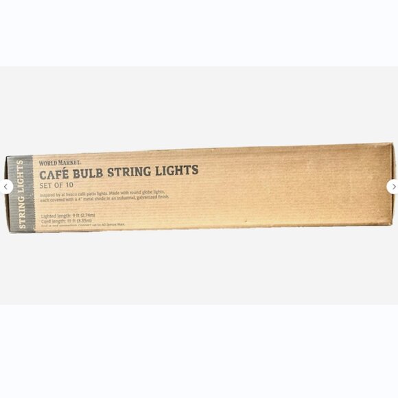 World Market Café Bulb String Lights 10ct Galvanized Industrial Patio Bistro New - Picture 4 of 7